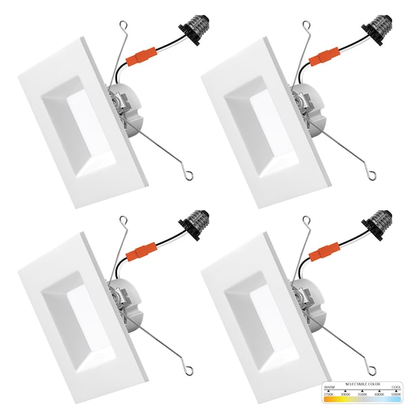 Nuwatt 6" LED Square Retrofit Dimmable Recessed Lights 5CCT 2700K/3000K/3500K/4000K/5000K Selectable 4 PK NW-SQ-C6-14W-5CCT-WH-4P - main